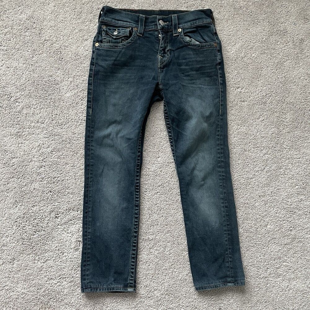 True Religion Jeans Mens 30x27 Blue  Dark Wash Slim Flap Pockets